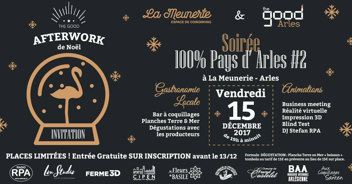 afterwork noel soiree 100% Pays d'Arles 15 dec 2017 La Meunerie
