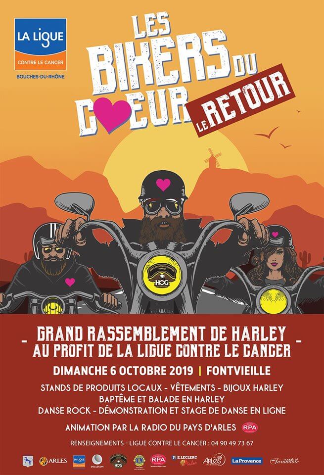 Les Bikers du Coeur 2019 à Fontvieille, grand rassemblement Harley Davidson