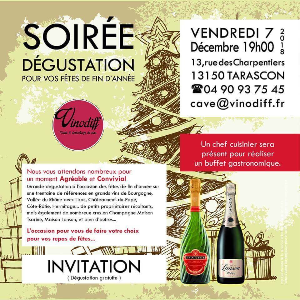 soirée dégustation vins et champagnes chez Vinodiff à Tarascon