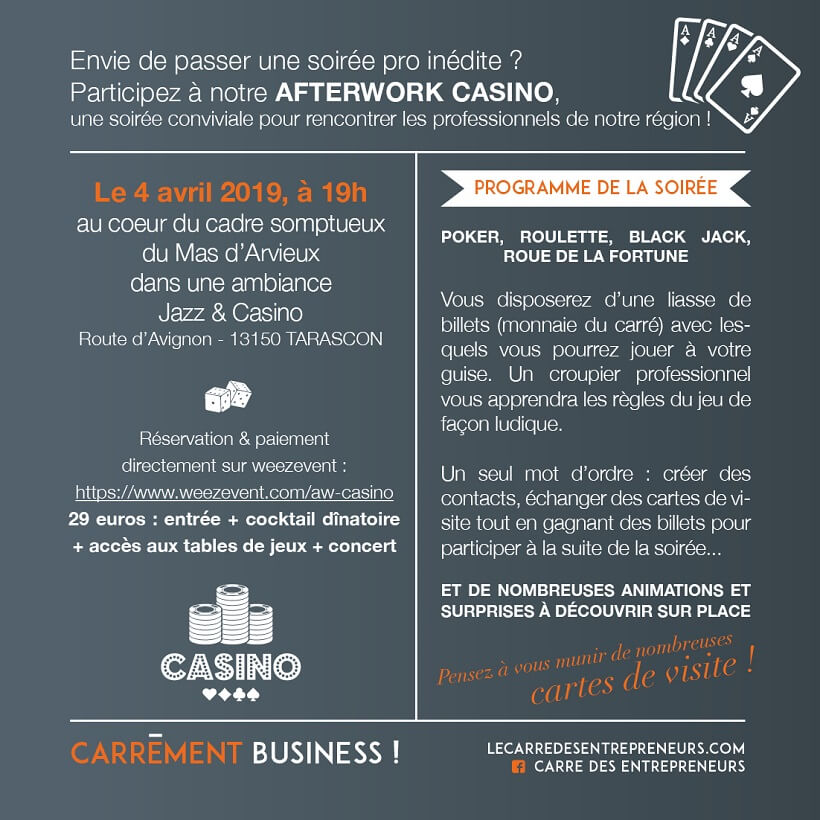 Afterwork Casino du Carré des entrepreneursr de Tarascon le 4 avril au Mas d'Arvieux