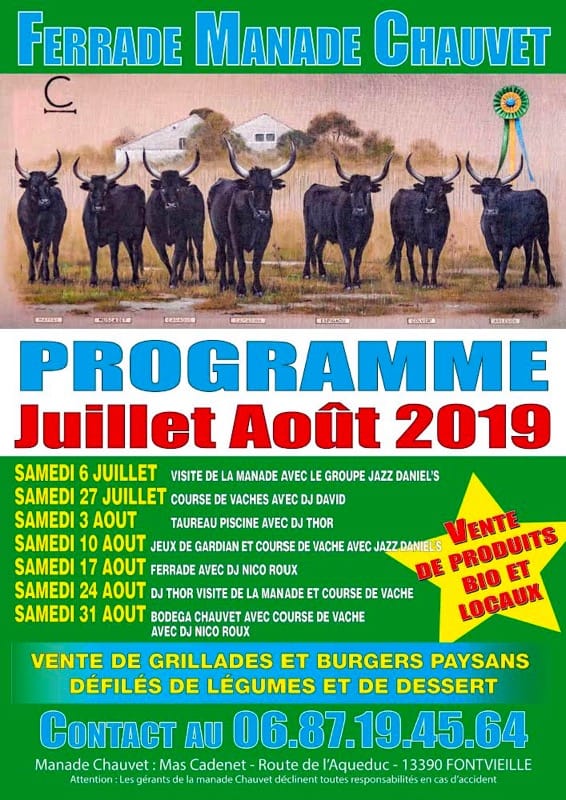 programme 2019 ferrades à la Manade Chauvet à Fontvieille