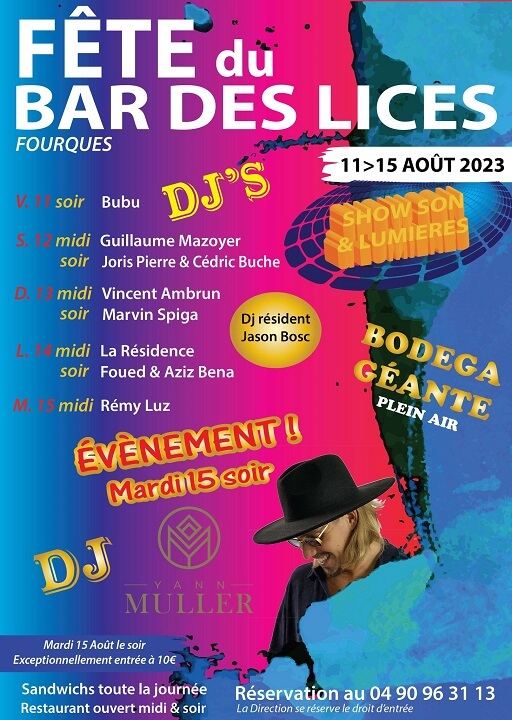 Fête Votive 2023 à Fourques près d'Arles - Programme bodega du Bar des Lices