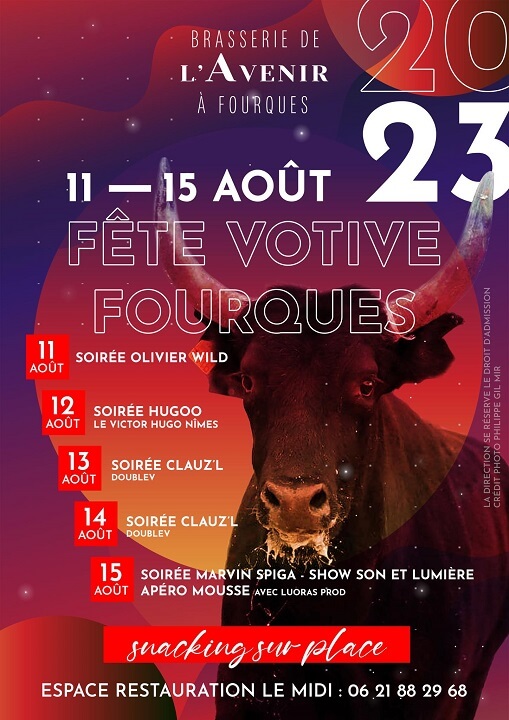 Fête Votive 2023 à Fourques près d'Arles - Programme bodega de la Brasserie de l'Avenir