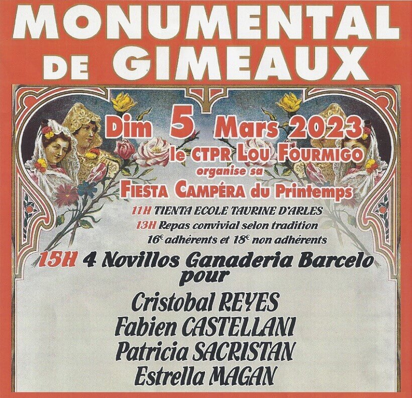 Fiesta Campera du club taurin Lou Fourmigo le 5 mars 2023 à la Monumental de Gimeaux à Arles
