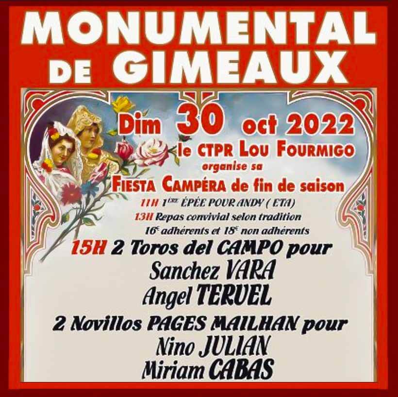 Fiesta Campera du club taurin Lou Fourmigo le 30 octobre 2022 à la Monumental de Gimeaux