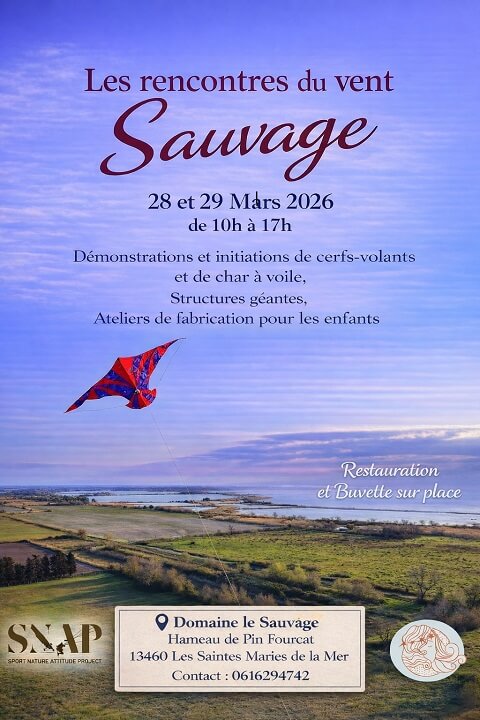 Week-end convivial des Chuchoteurs du Vent - Rencontres du Vent 2026 au domaine du Sauvage aux Saintes Maries de la mer en Camargue