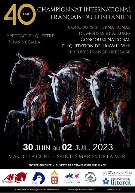 Championnat International Français du Lusitanien 2023 au Mas de la Cure aux Saintes Maries de la Mer en Camargue