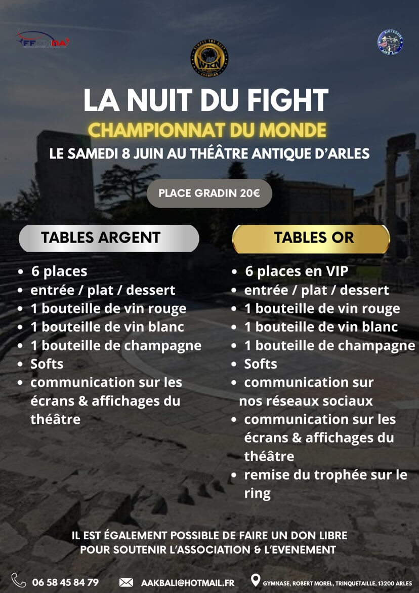 Billetterie Nuit du Fight 2024 au théâtre antique d'Arles le 8 juin 2024
