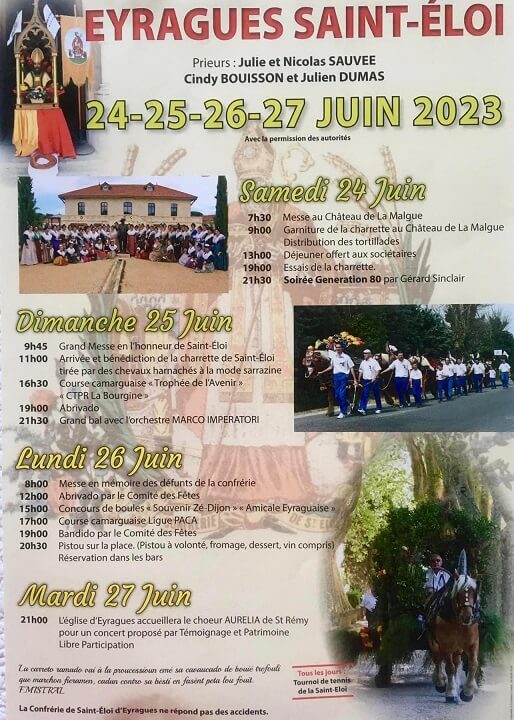 Programme de la Fête de la Saint Eloi 2023 à Eyragues