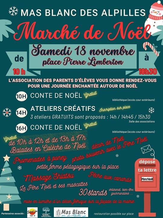 Marché de Noël de Mas Blanc les Alpilles le 18 novembre 2023