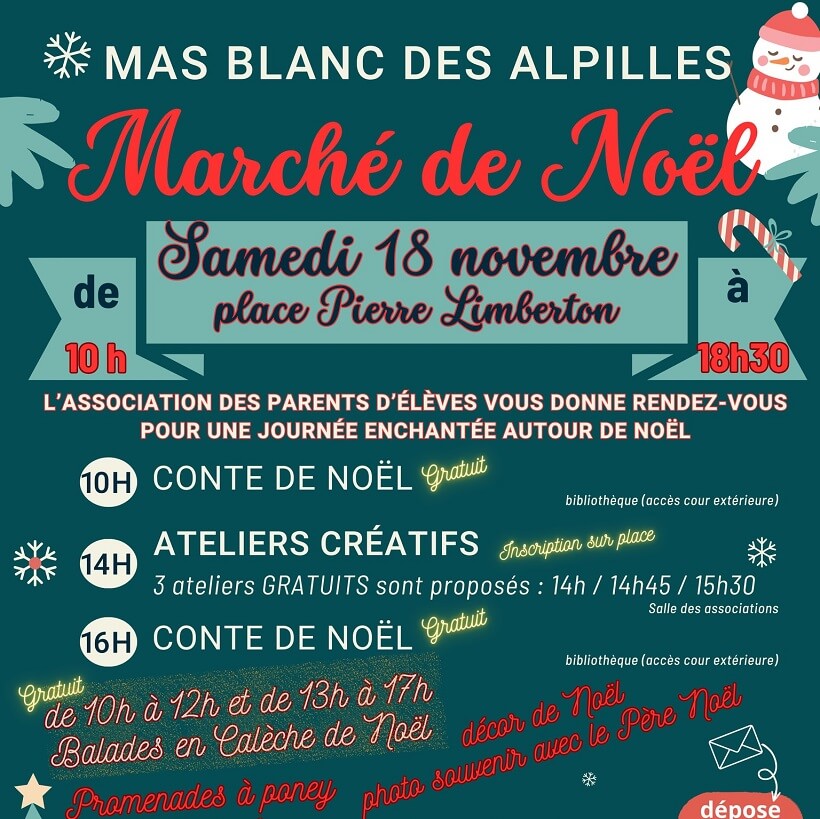 Marché de Noël de Mas Blanc les Alpilles le 18 novembre 2023