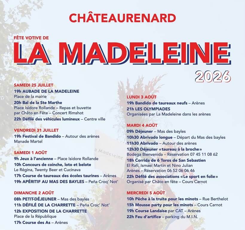 Fête votive de la Madeleine 2026 à Châteaurenard