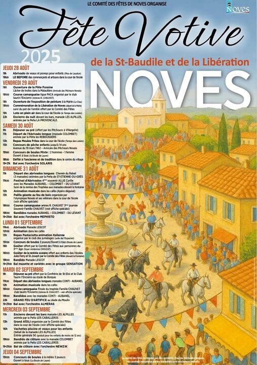 fete-votive-saint-baudile-liberation-noves-2025-affiche Fête Votive de la St Baudile et Libération 2025 à Noves 13