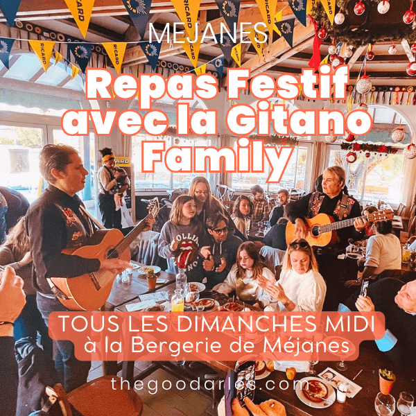 Repas festif du dimanche midi avec lesguitares gitanes de la Gitano Family à la Bergerie de Méjanes